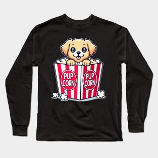 Pupcorn Cute Puppy Popcorn Funny Pun Long Sleeve T-Shirt